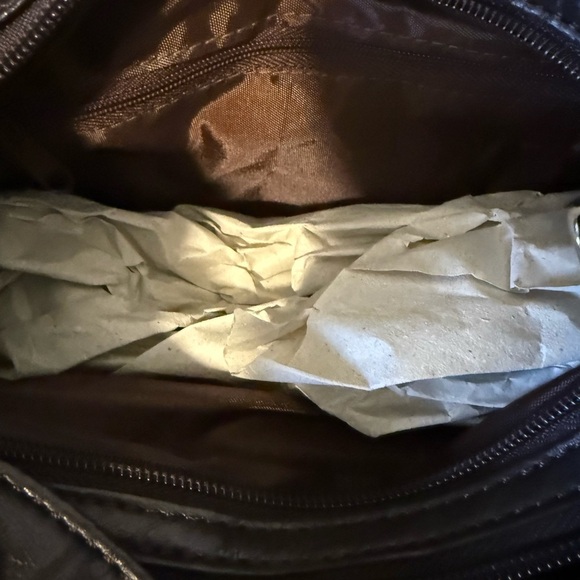 NWT Ampere Creations Vegan LeatherChocolate Brown Silver Gun metal Shoulder Bag - Picture 4 of 5